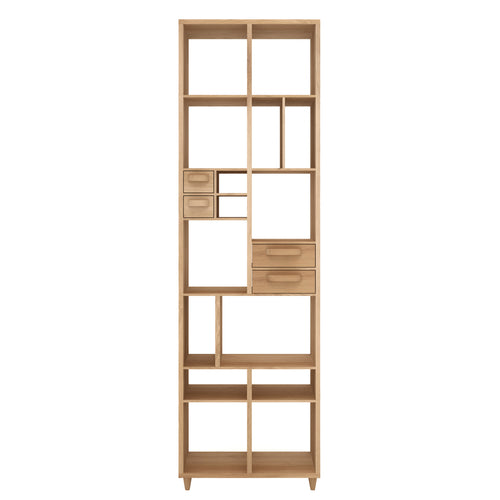 Marius Oak Pirouette Book Rack by Ethnicraft, showing front view of book rack.