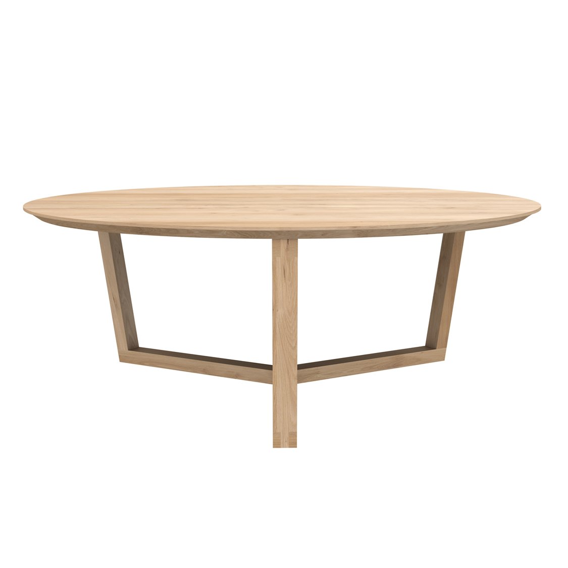Tripod Coffee Table by Ethnicraft, showing front view of oak coffee.