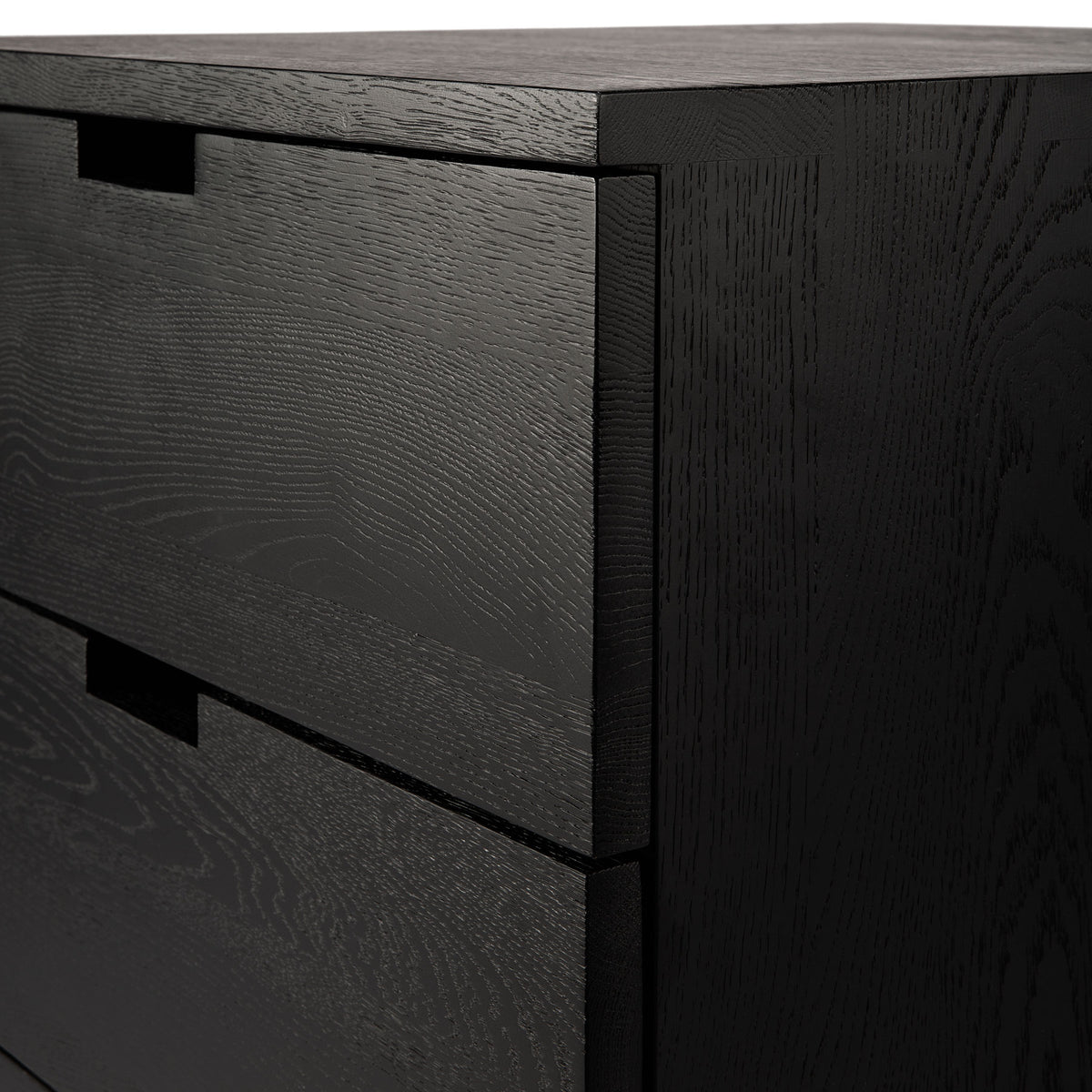 Billy Drawer Unit by Ethnicraft, showing closeup view of black oak drawer unit.