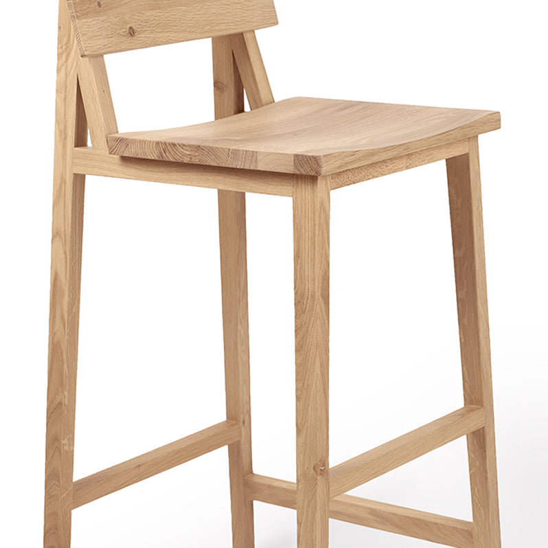 N4 Bar Stool by Ethnicraft, showing closeup view of n4 bar stool in natural oak.