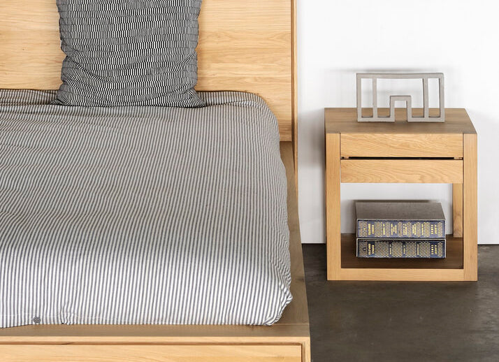 Azur Oak Bedside Table by Ethnicraft, Showing front view of bedside table.