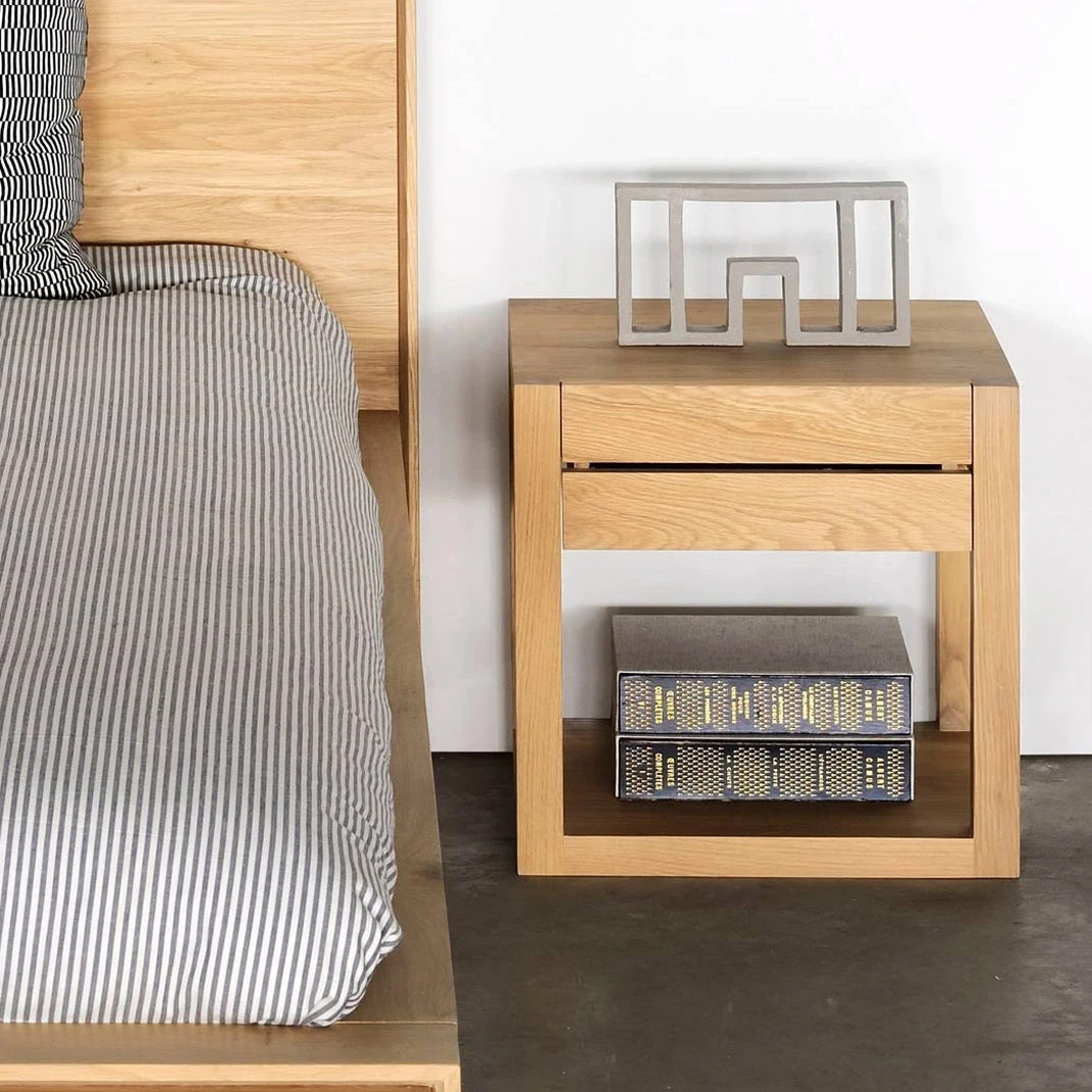 Azur Oak Bedside Table by Ethnicraft, Showing front view of bedside table.