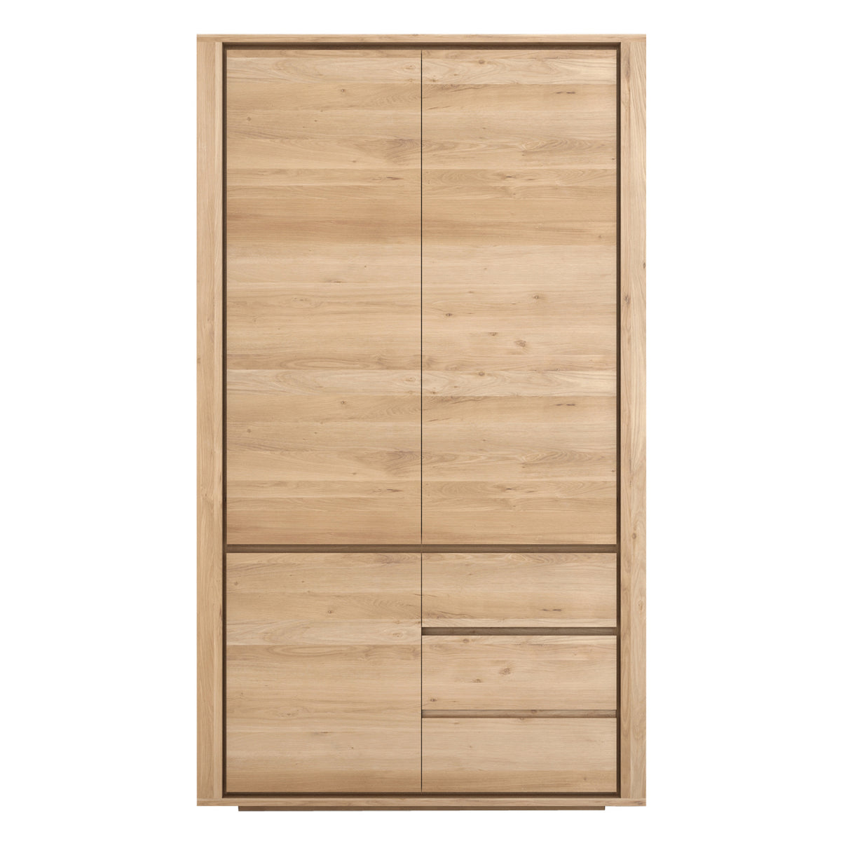 Shadow Dresser by Ethnicraft, showing front view (close) of oak dresser.