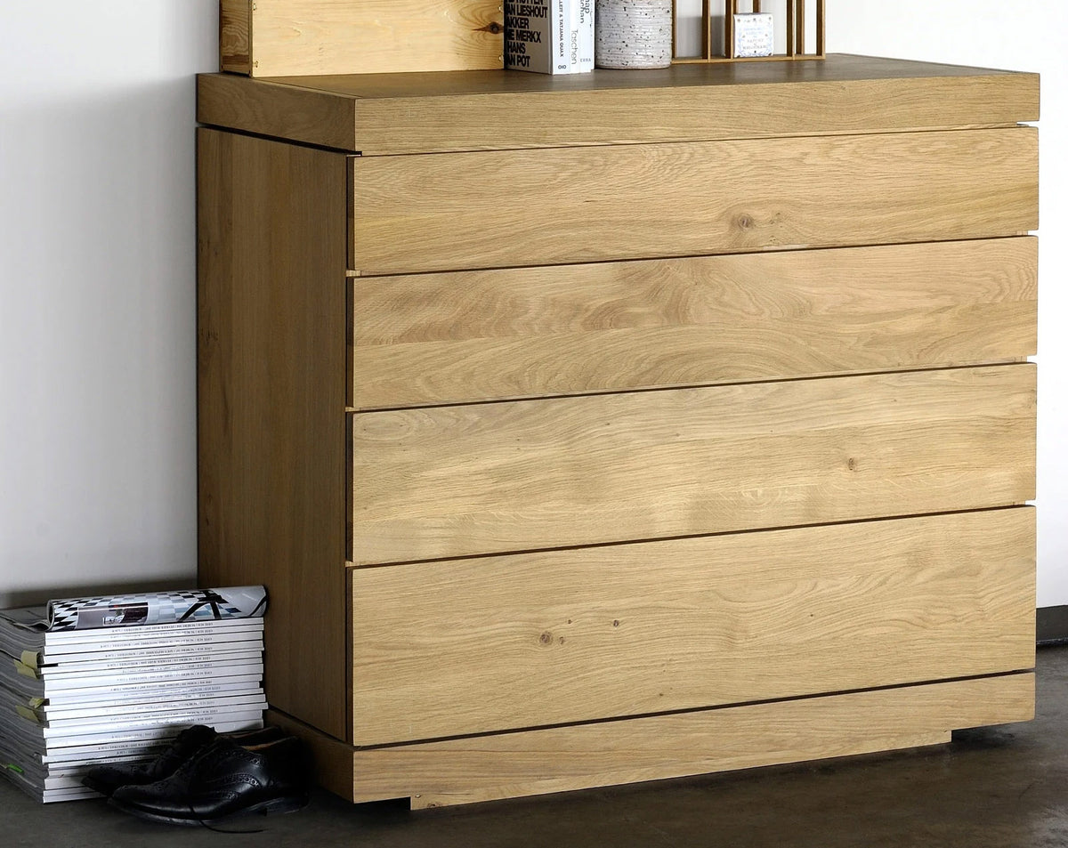 Burger Oak Chest of Drawers by Ethnicraft, showing front view chest of drawers in the live shot.