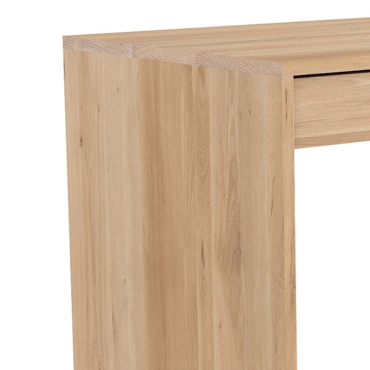 Wave Office Console by Ethnicraft, showing closeup view of oak office console.
