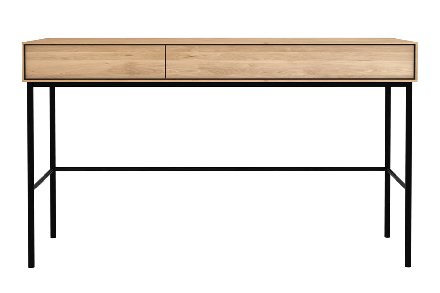 Whitebird Desk by Ethnicraft, showing front view of oak desk - 2 drawers.