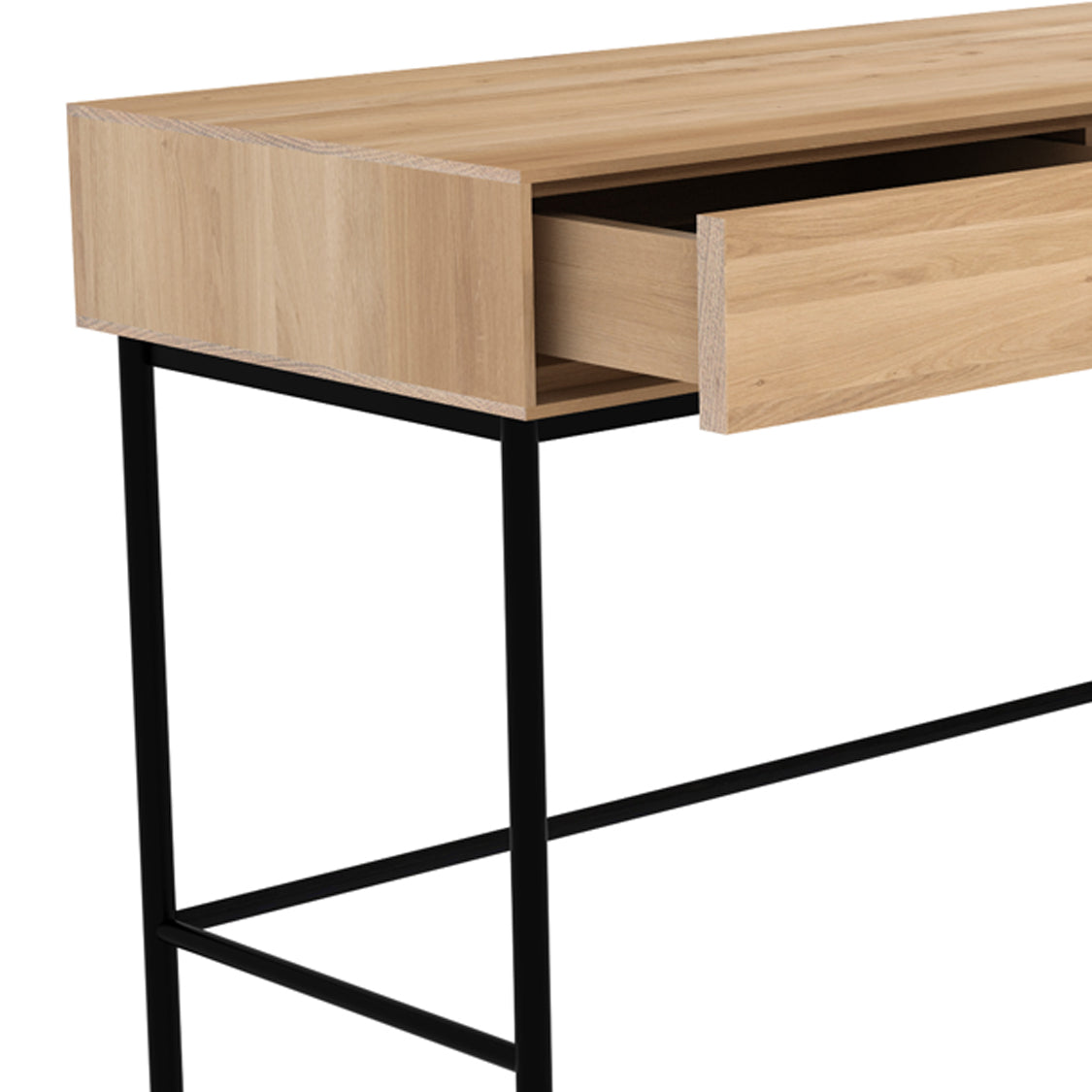 Whitebird Desk by Ethnicraft, showing closeup view of oak desk - 2 drawers.