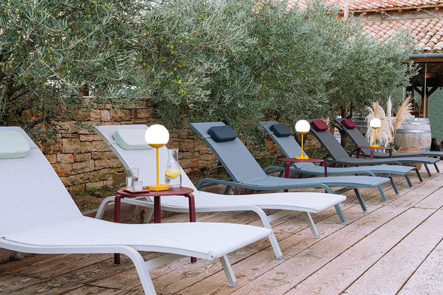 Alize Sunlounger by Fermob, showing alize sunlounger in live shot.