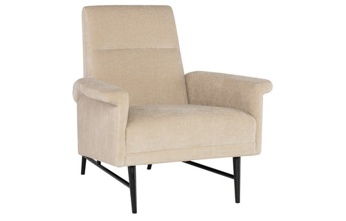 Mathise Occasional Chair by Nuevo - Almond Fabric with Matte Black Legs.