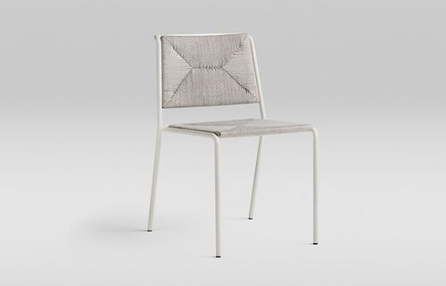 Summer Dining Chair by Point - Aluminium finish in Cream 34, Pearl Grey Rope.