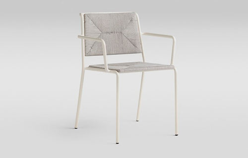 Summer Dining Armchair by Point - Aluminium finish in Cream 34, Pearl Grey Rope.