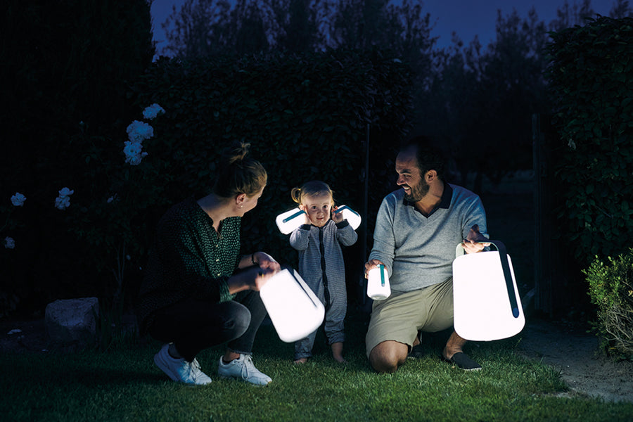 Balad Small Lamp (set of 3) by Fermob, showing balad small lamp in live shot.