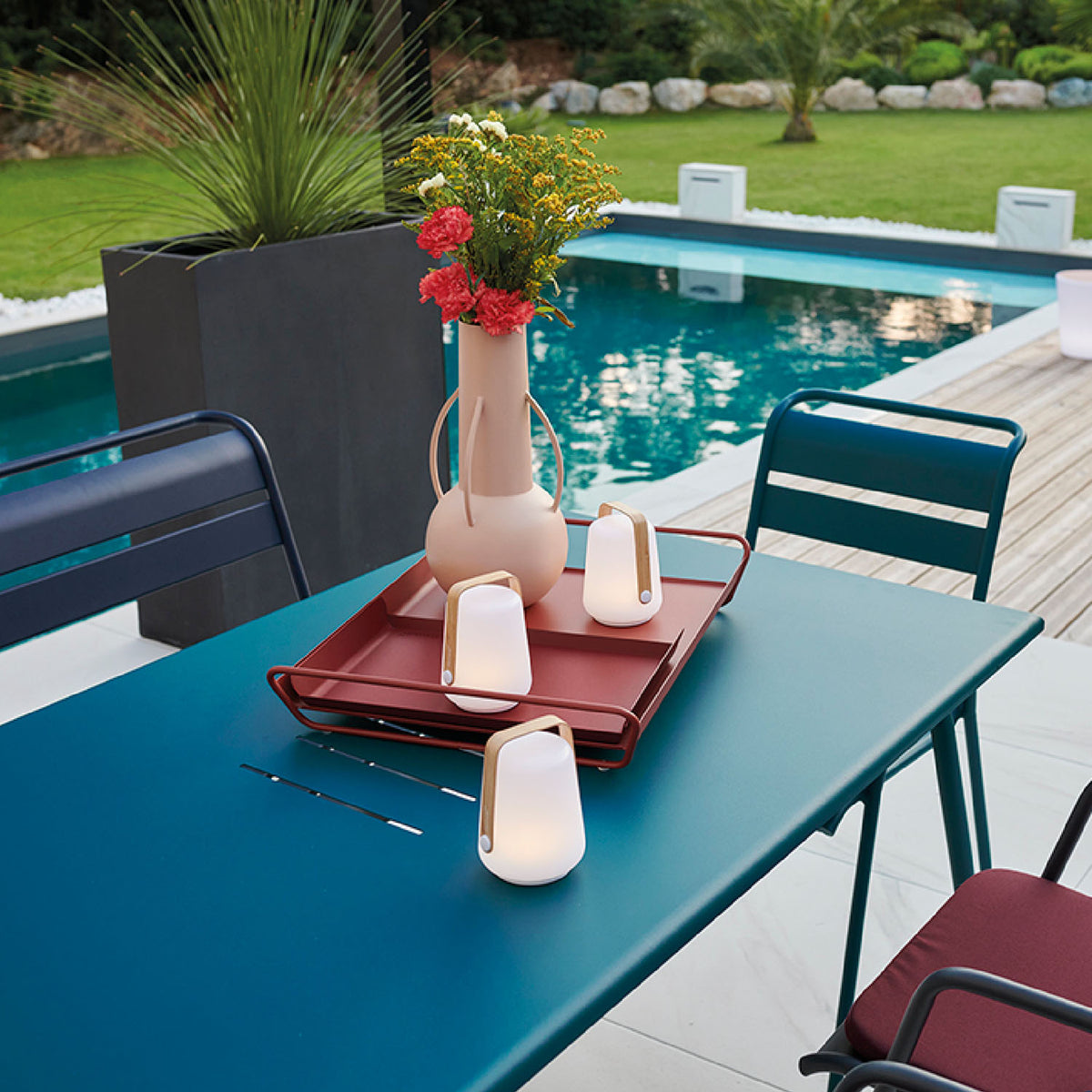 Balad Small Lamp (set of 3) by Fermob, showing balad small lamp in live shot.