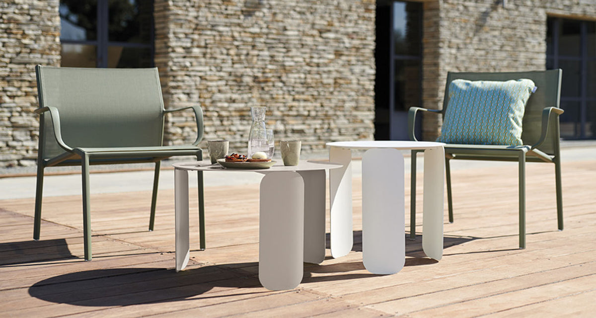 BeBop Low Tables by Fermob, showing beBop low tables in live shot.