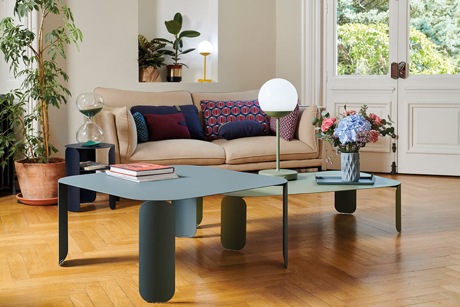 Bebop Side Table with Shelf by Fermob, showing bebop side table in live shot.