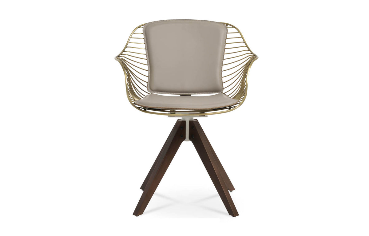 Zebra Pyramid Swivel Chair By Sohoconcept - Beech Walnut Finish, Brass, Bone PPM-FR.