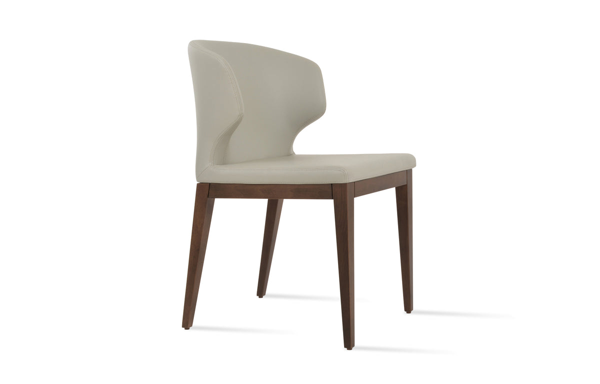 Amed Wood Dining Chair by SohoConcept - Beech Walnut Finish, Light Grey Leatherette.