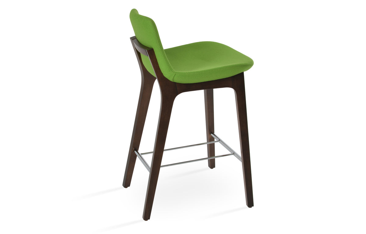 Pera HB Wood Counter Stool by SohoConcept - Beech Walnut Wood, Camira Blazer Pistachio Wool.