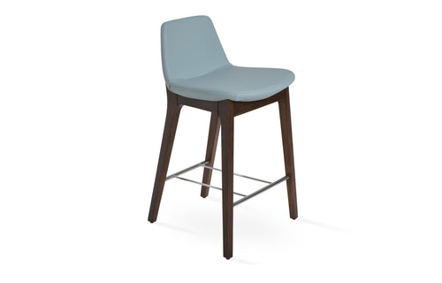 Pera HB Wood Counter Stool by SohoConcept - Beech Walnut Wood, Sky Blue PPM.