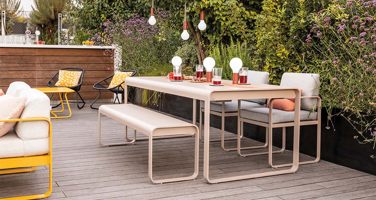 Bellevie Table with Storage by Fermob, showing bellevie table with storage in live shot.