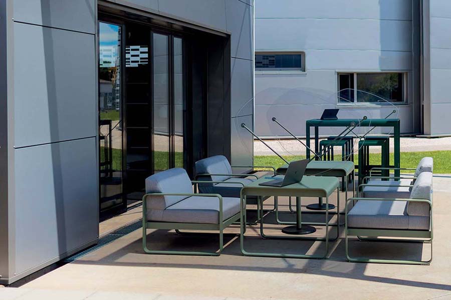 Bellevie Mid Height Table by Fermob, showing bellevie mid height table in live shot.