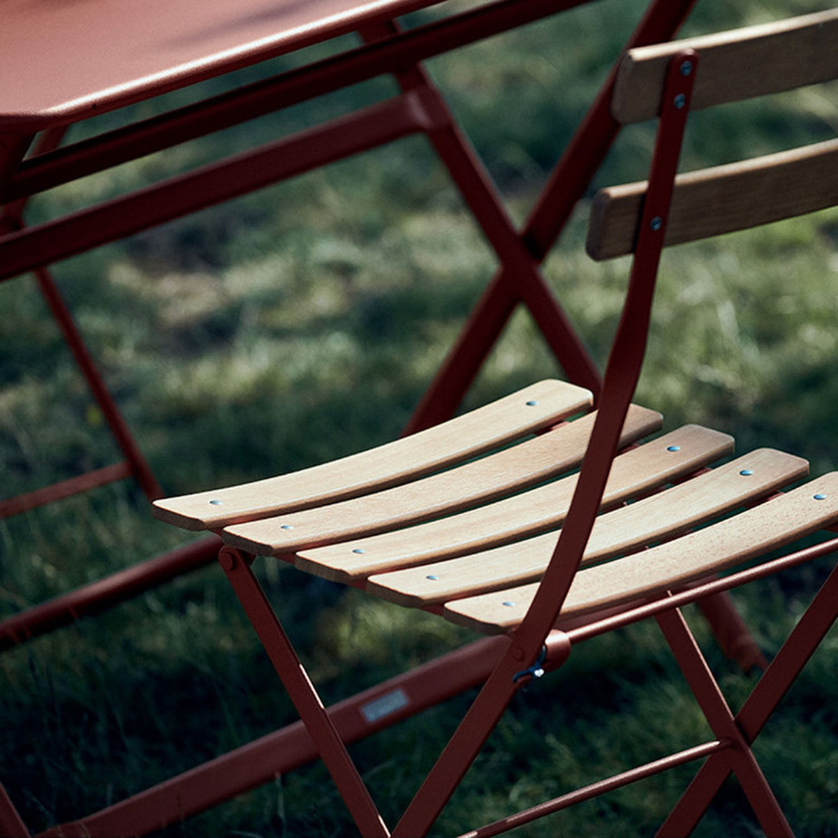 Bistro Natural Chair by Fermob, showing closeup view of bistro natural chair in live shot.