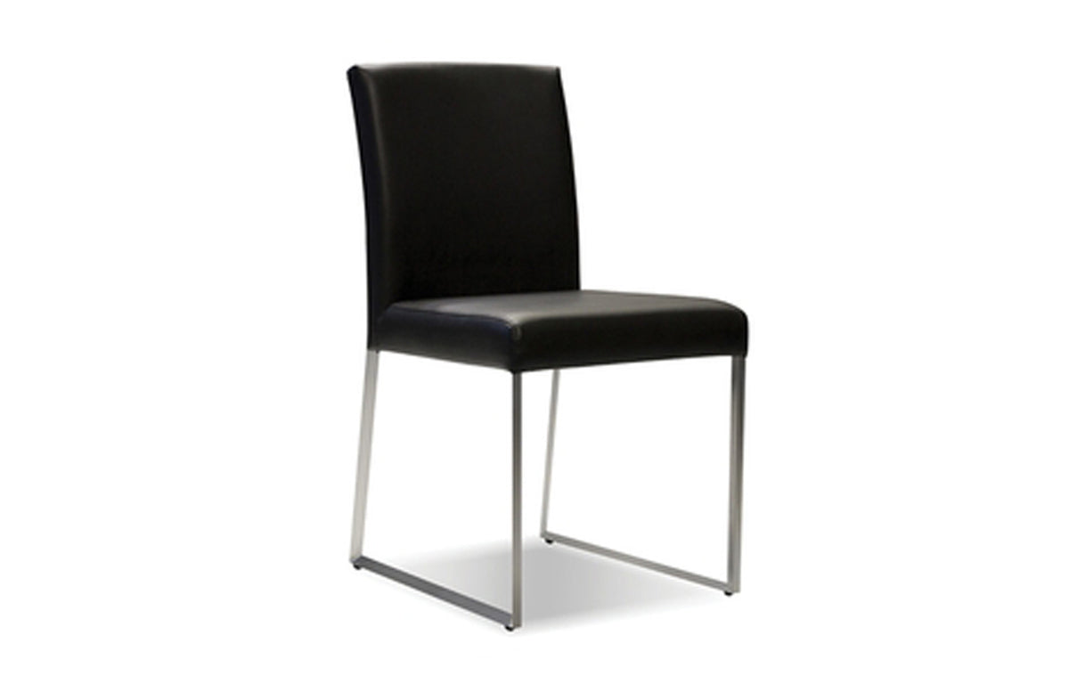 Tate Dining Chair by Mobital - Black Leatherette/Brushed Steel Legs.