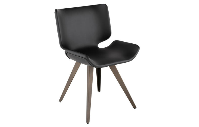Astra Dining Chair by Nuevo - Black Naugahyde + Matte Bronze Frame.