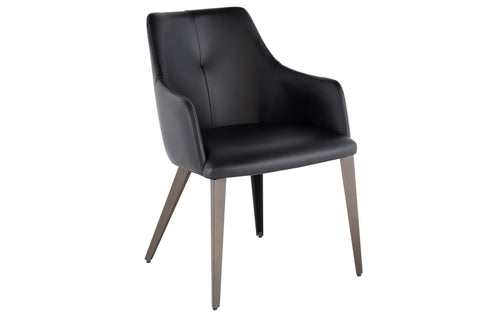 Renee Dining Chair by Nuevo - Black Naugahyde with Matte Bronze Legs.