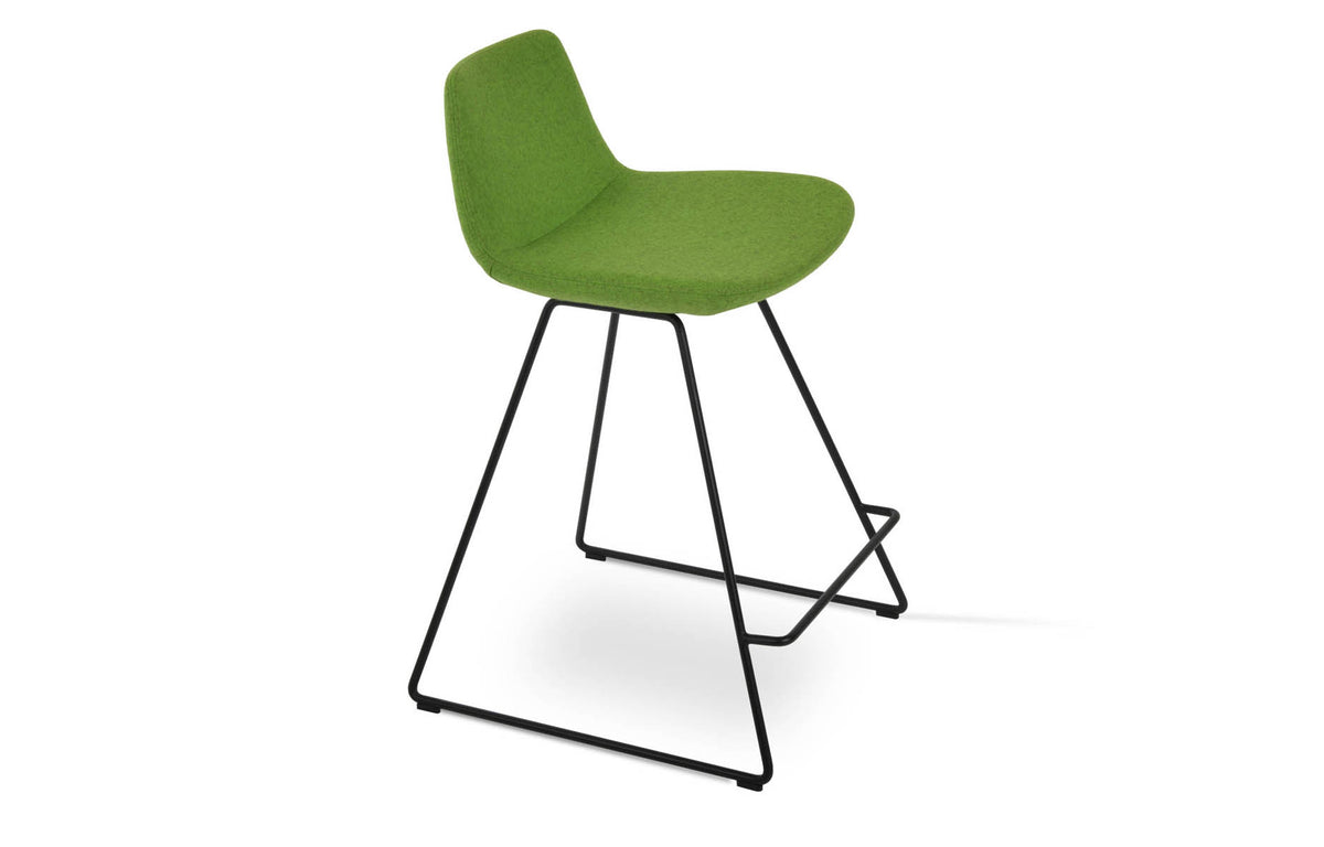 Pera Wire Counter Stool by SohoConcept - Black Powder Coated Steel, Camira Blazer Pistachio-Textured Wool.