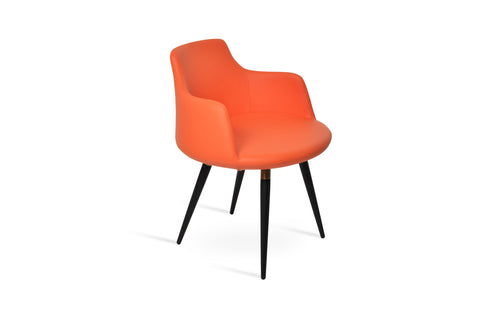 Dervish Ana Dining Chair by SohoConcept - Black Powder Steel with Brass Ring, Orange Leatherette.