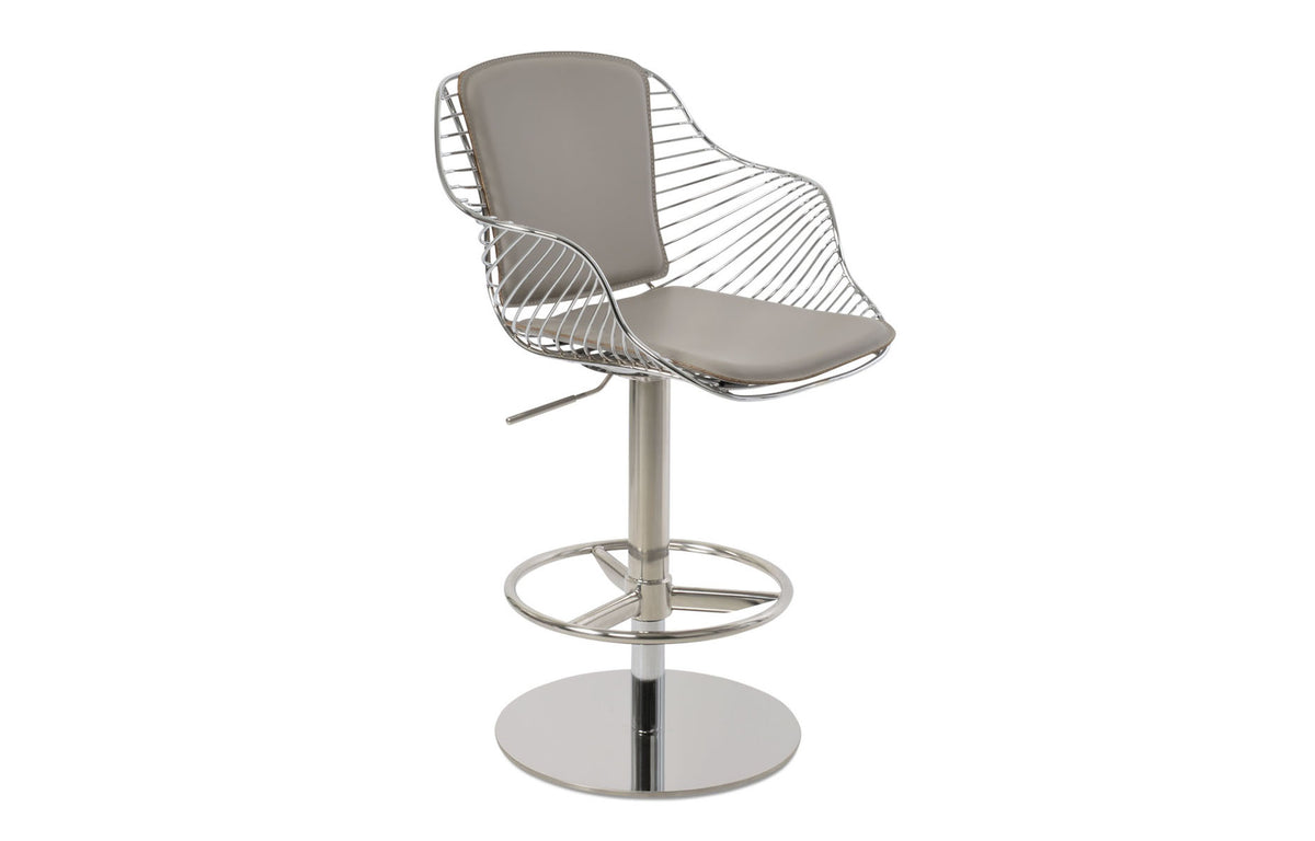 Zebra Full Piston Stool by SohoConcept - Brushed Stainless Steel, Chrome, Bone PPM-FR.