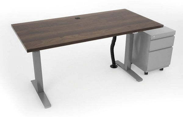 Revoh Adjustable Height Desk with Storage by Scale1:1 - California Walnut with Walnut with California Walnut Edge.