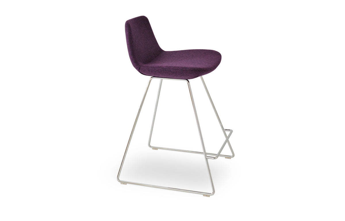 Pera Wire Counter Stool by SohoConcept - Chromed Steel, Camira Blazer Deep Maroon Wool.