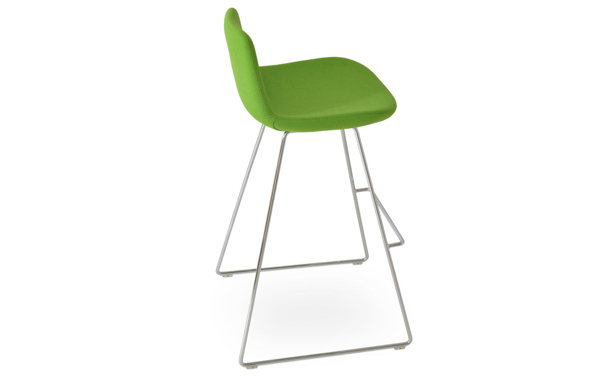Pera Wire Counter Stool by SohoConcept - Chromed Steel, Camira Blazer Pistachio Wool.