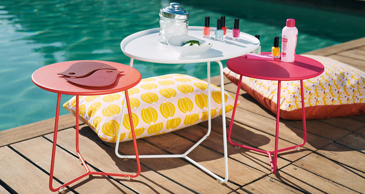 Cocotte Low Table with Removable Tray by Fermob, showing cocotte low table with removable tray in live shot.