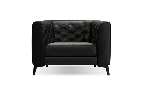 Dalton Lounge Chair by Mobital - Vintage Black Leather / Black Powder Coated Legs.