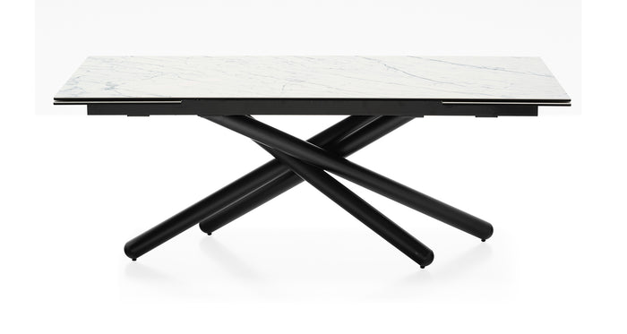 Duel Extendable Tables by Connubia, showing front view of duel extendable tables.