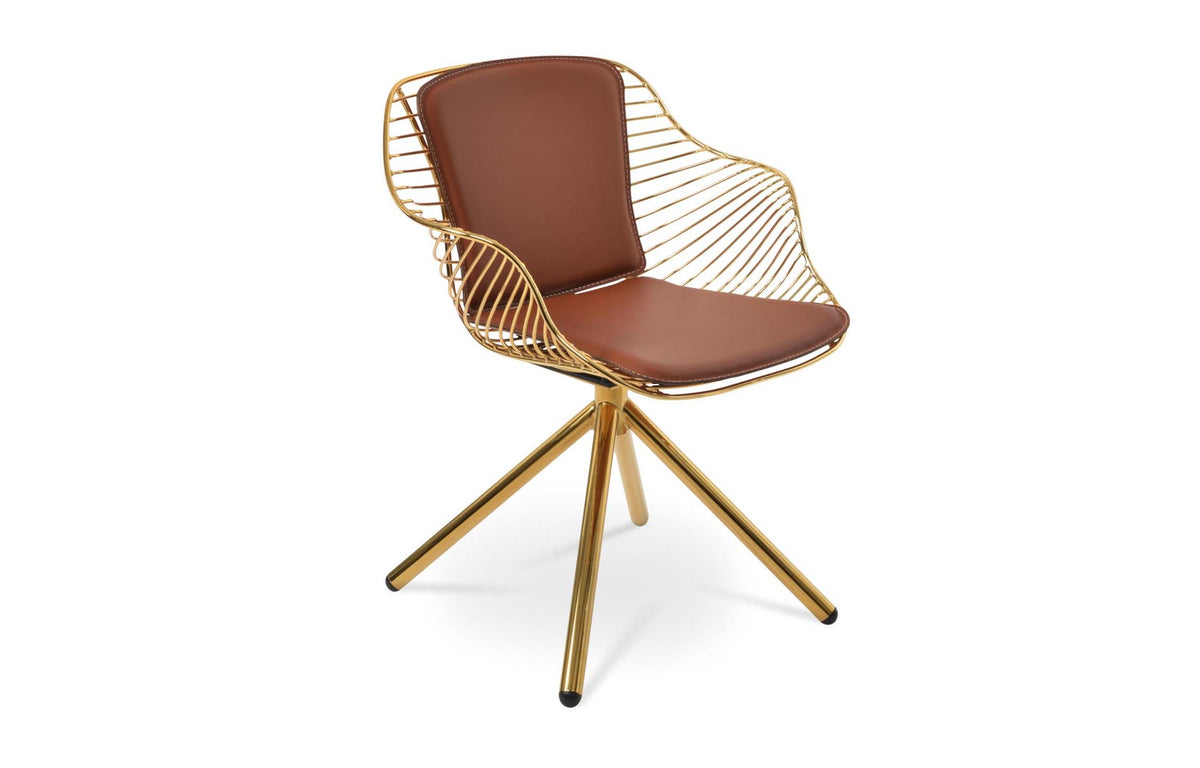 Zebra Stick Swivel Armchair by SohoConcept - Gold Finish, Gold Finish, Cinnamon PPM-FR.