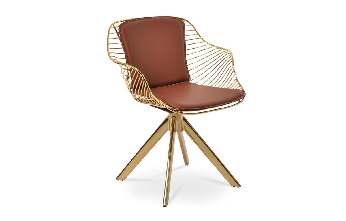 Zebra Sword Swivel Armchair by SohoConcept - Gold Finish, Gold Finish, Cinnamon PPM-FR.