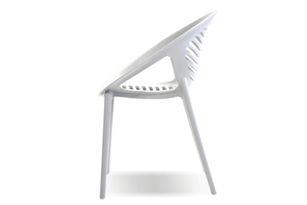 Gravely Stackable Armchair by Mobital, showing side view of gravely stackable armchair.