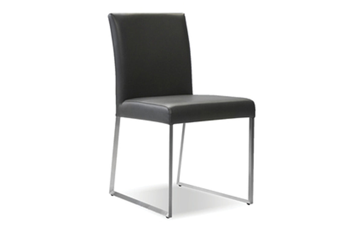 Tate Dining Chair by Mobital - Grey Leatherette/Brushed Steel Legs.