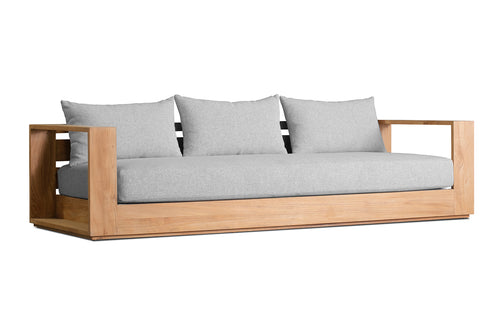 Hayman Teak Three Seater Sofa by Harbour - Natural Teak Wood + Batyline White/Sand Copacabana.