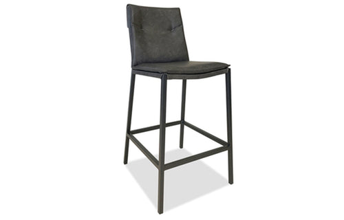 Harris Counter Stool by Mobital - Grey Leatherette Low Back/Iron Legs.