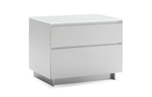 Savvy Night Table by Mobital - High Gloss White/White Glass Top with Silver Base.