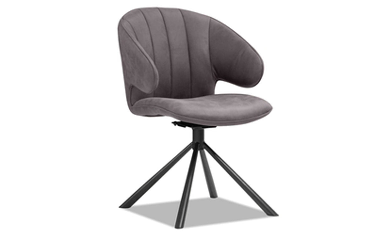 Hugo Swivel Dining Chair by Mobital - Pewter Ultra Suede Return Swivel/Black Powder Coated Legs.