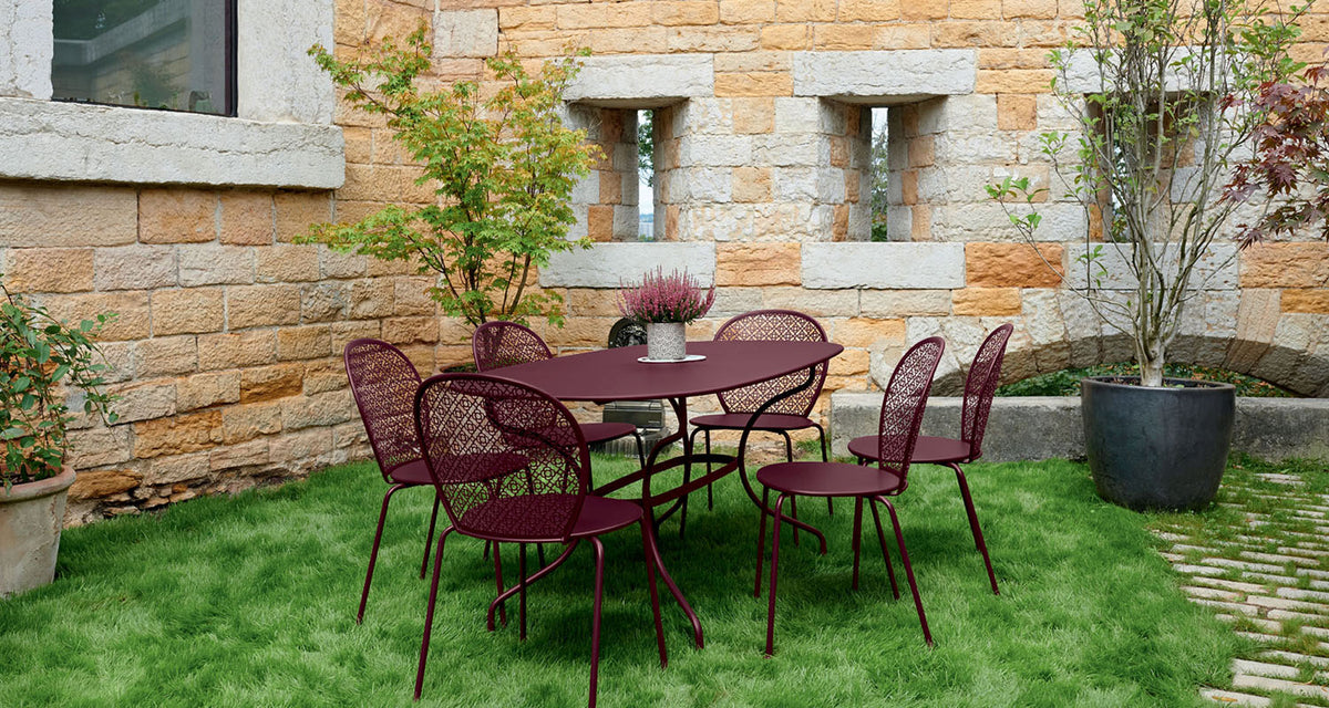 Lorette Side Chair by Fermob, showing lorette side chair in live shot.