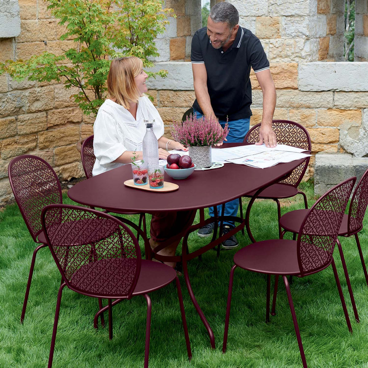 Lorette Side Chair by Fermob, showing lorette side chair in live shot.