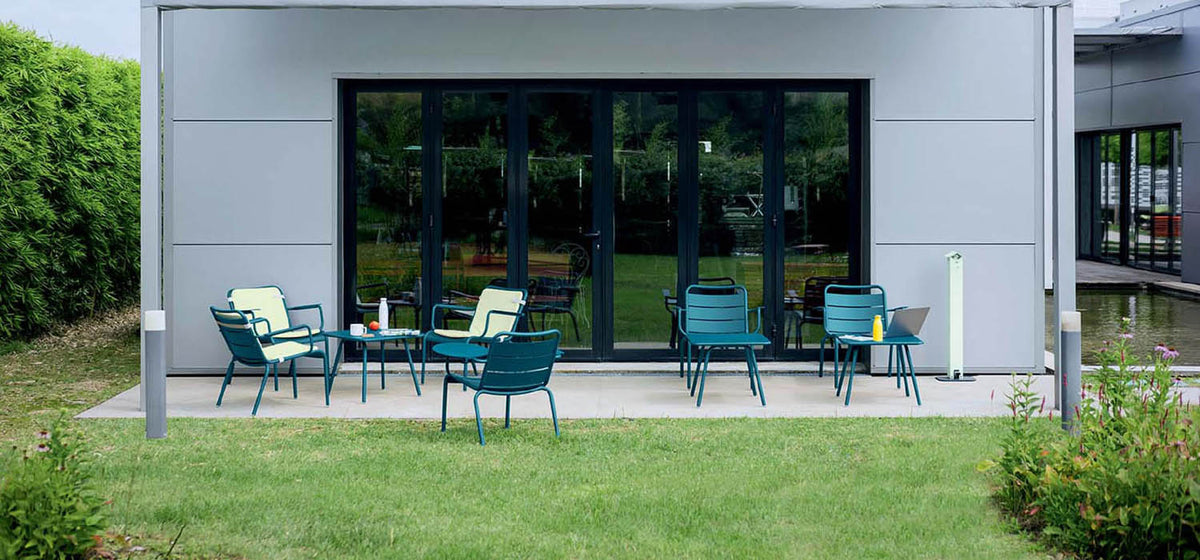 Luxembourg Kid Tables by Fermob, showing luxembourg kid table with chairs in live shot.
