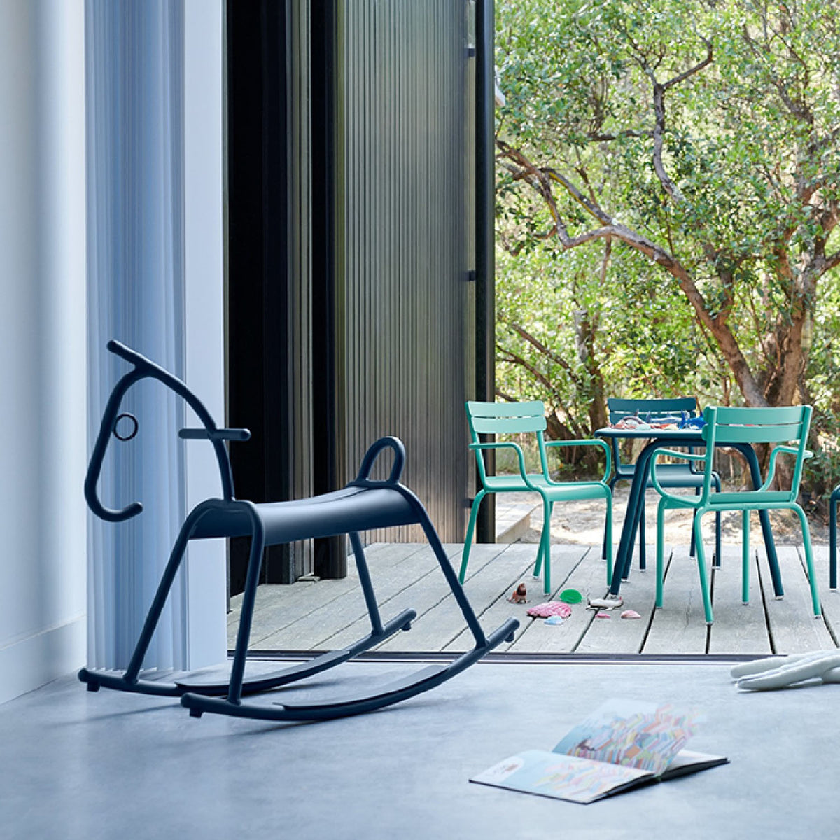 Luxembourg Kid Tables by Fermob, showing luxembourg kid tables with chairs in live shot.